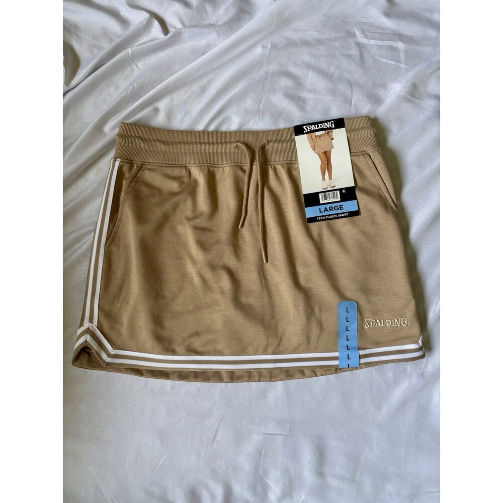Spalding Women's Elastic Waist Side Pockets Relaxed Fit Skort Size Large Beige
